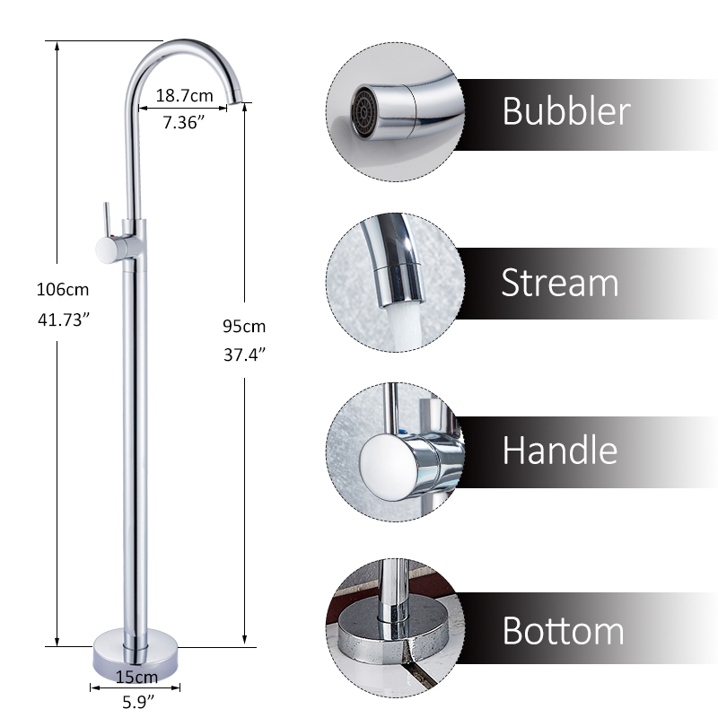 Quyanre Chrome Bathtub Shower Faucet Floor Standing Bath Tub Spout Shower Single Handle Mixer Tap Bathroom Shower Faucet Mixer