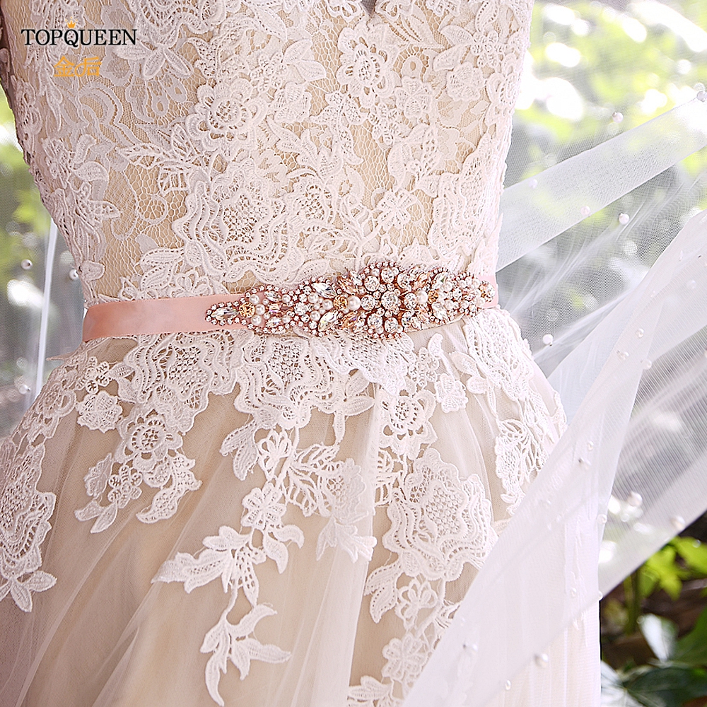 TOPQUEEN S426 luxury Rose Gold Wedding Belts Rhinestone Belts for Women Pearl Wedding Sashes Formal Gown Jeweled Ladies Belt
