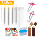 24pcs/set Blind Needles Stainless Steel Darning Hand Sewing Needles Base Side Opening Gold Tail Multi-size Embroidery Tool DIY