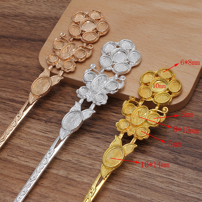 2pcs/lot 150*27mm Metal Alloy Flower Carved Hair Stick Butterfly Hair Pins Vintage Headwear Jewelry Making Supplies Accessories
