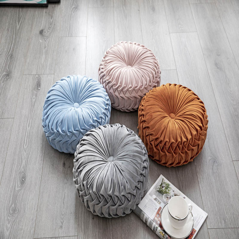 1pc 38x10cm Nordic Soft Round Pillow Seat Cushion Solid Manual Drape Wheel Shape Pillows Decorative Pad Red Blue Gray