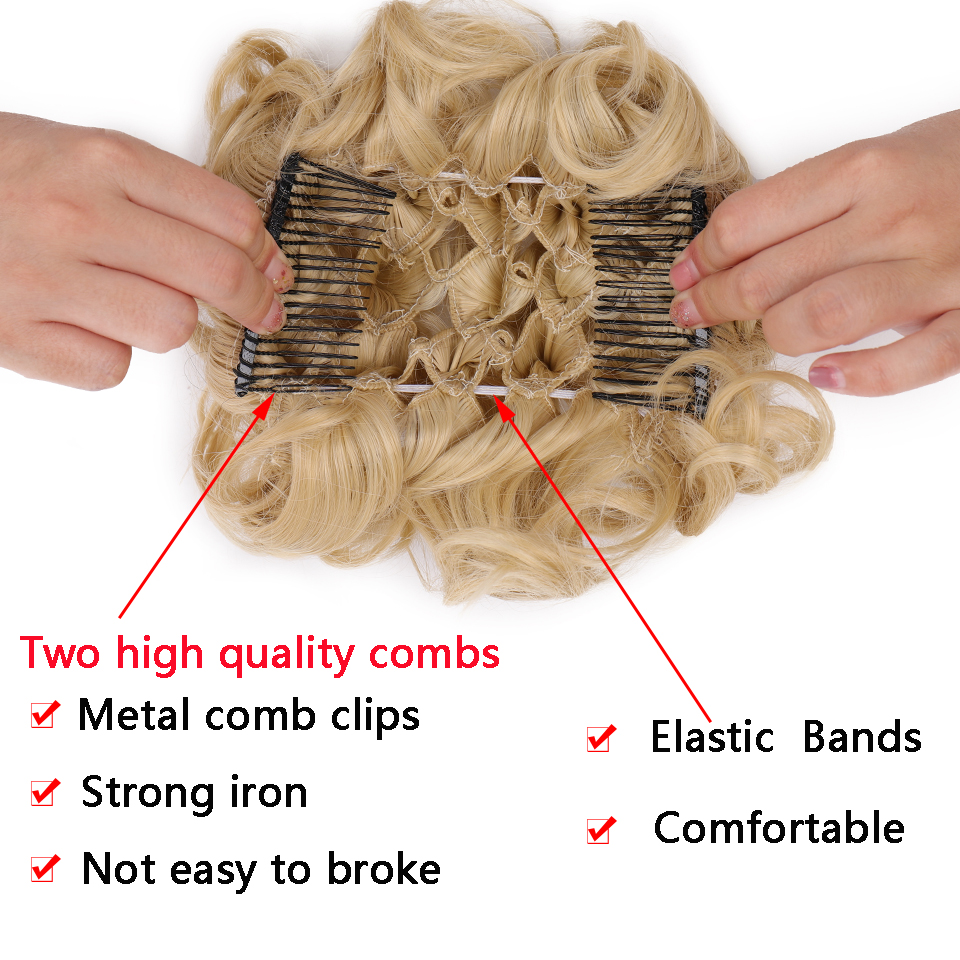 SHANGKE Synthetic Comb Clip In Curly Hairpiece Hair Extensions Chignon Hair Bun Ombre Blonde Elastic Hair Bands For Women