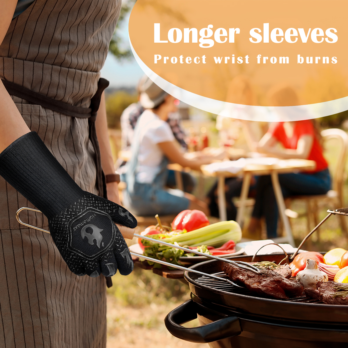 1 Pair Lower Than 800℃ Gloves Heat Resistant Thick Silicone Cooking Baking Barbecue Oven Gloves BBQ Grill Mittens Kitchen Home