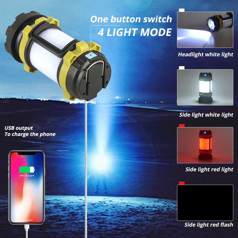 100w Super Bright Outdoor Handheld Portable USB Rechargeable Flashlight Torch Searchlight Multi-function Long Shots Lamp IPX6