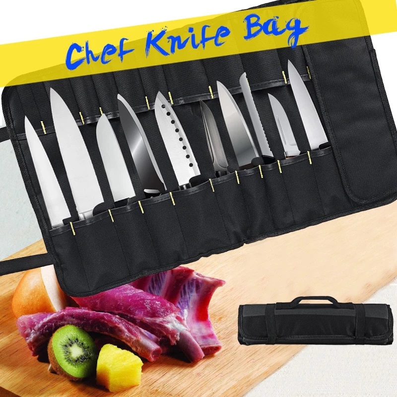 Chef Knife Bag Carry Case Bag Supplies Kitchen Tool Kitchen Cooking 22 Pockets Storage Accessories Multifunction Roll Knife Bag