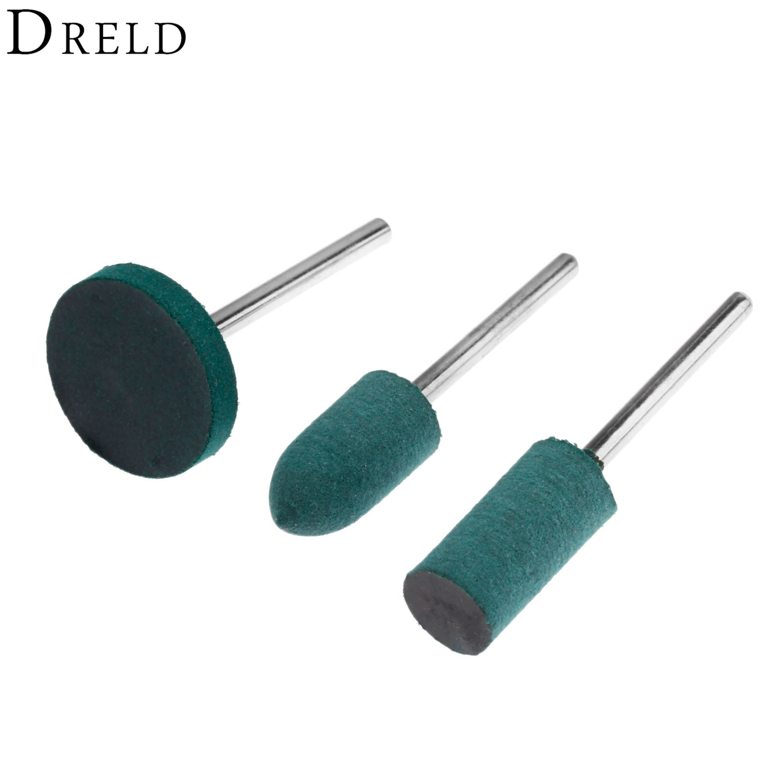 DRELD 3Pcs/set Rubber Grinding Head Polishing Buffing Wheel for Electric Mini Grinder Dremel Rotary Tools Cylinder+Bullet+T Type