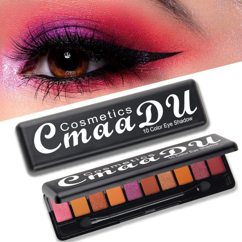 CmaaDU 10color Matte Shimmer Eyeshadow Palette Portable Glitter Eye Shadow Makeup Red Nude Makeup Set Cosmetics TSLM2