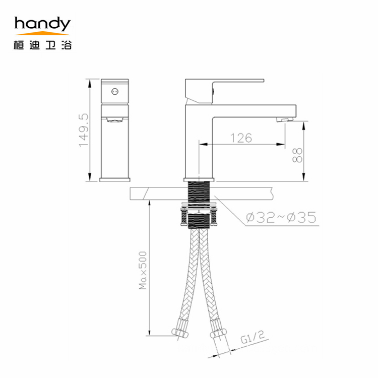 Brass chromed square single handle basin mixer taps