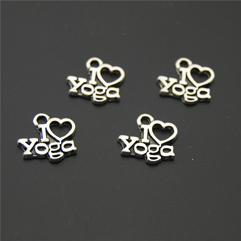 50PCS Silver Color Words I Love Yoga OHM OM Symbol Meditation Symbol Meditation Charm Pendant A2195