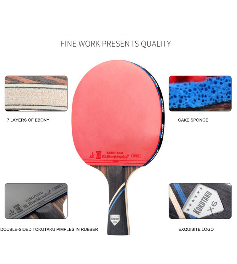 KOKUTAKU ITTF professional 4/5/6 Star ping pong racket Carbon table tennis racket bat paddle set pimples in rubber with bag