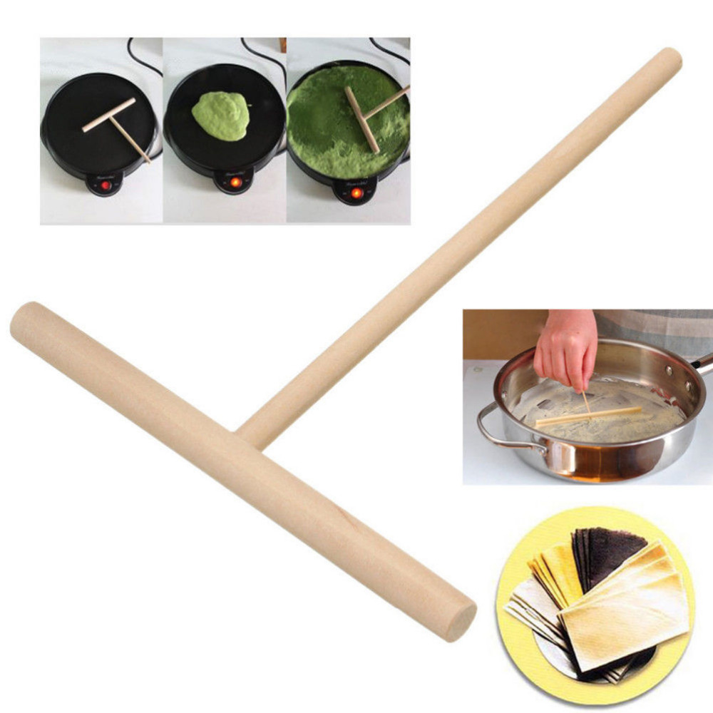 New 15cm 2Pcs/set T Shape Wooden Rake DIY Round Batter Pancake Crepe Spreader Stick Rolling Pin Kitchen Tool Kit