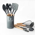 9/11/12PCS Silicone Cooking Utensils Set Non-stick Spatula Shovel Wooden Handle Cooking Tools Set with Storage Box Kitchen Tools