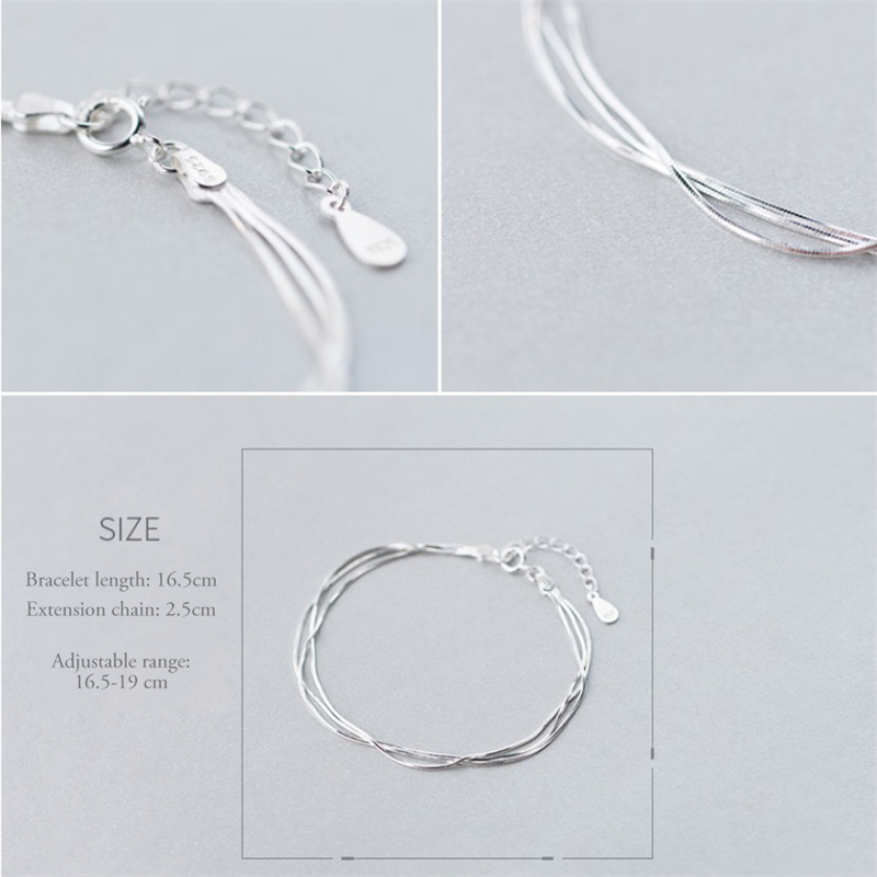 925 Sterling Silver Bracelets for Women Three Layers Multi-row Bracelets Bangles Minimalist Korean Style Charm Bracelet Jewelry