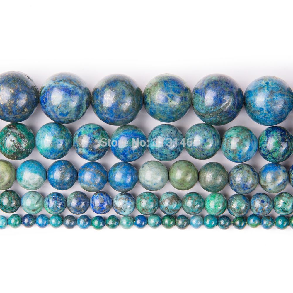 Wholesale Natural Semi Precious Gem Round Chrysocolla Azurite Stone Strand Loose Beads For DIY Jewelry Making 4 6 8 10 12mm 15"