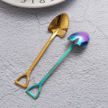 1PC Long Handle Multi-color Stainless Steel Shovel Shape Spoon Forks Soup Coffee Ice Cream Tableware Kitchen Dinning Accessory