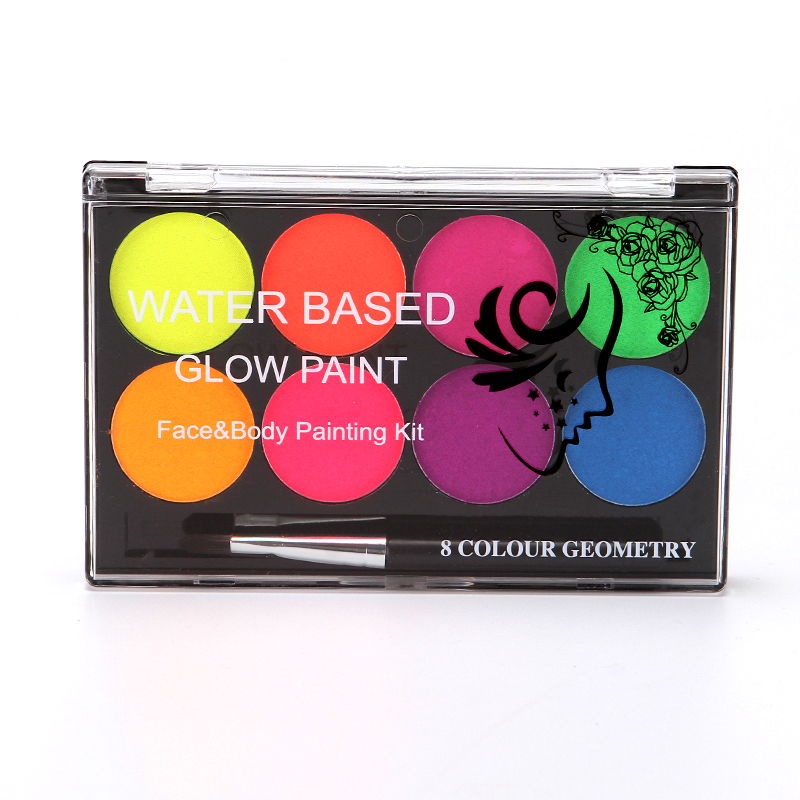 8 Colors luminiscent paint Face Body Art Paint UV glow in the dark makeup Party Fancy Dress Beauty facial painting kit brush