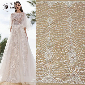 Stripe Sequined Lace Fabric Border Embroidery Flower Wedding Dress DIY Sewing Accessories