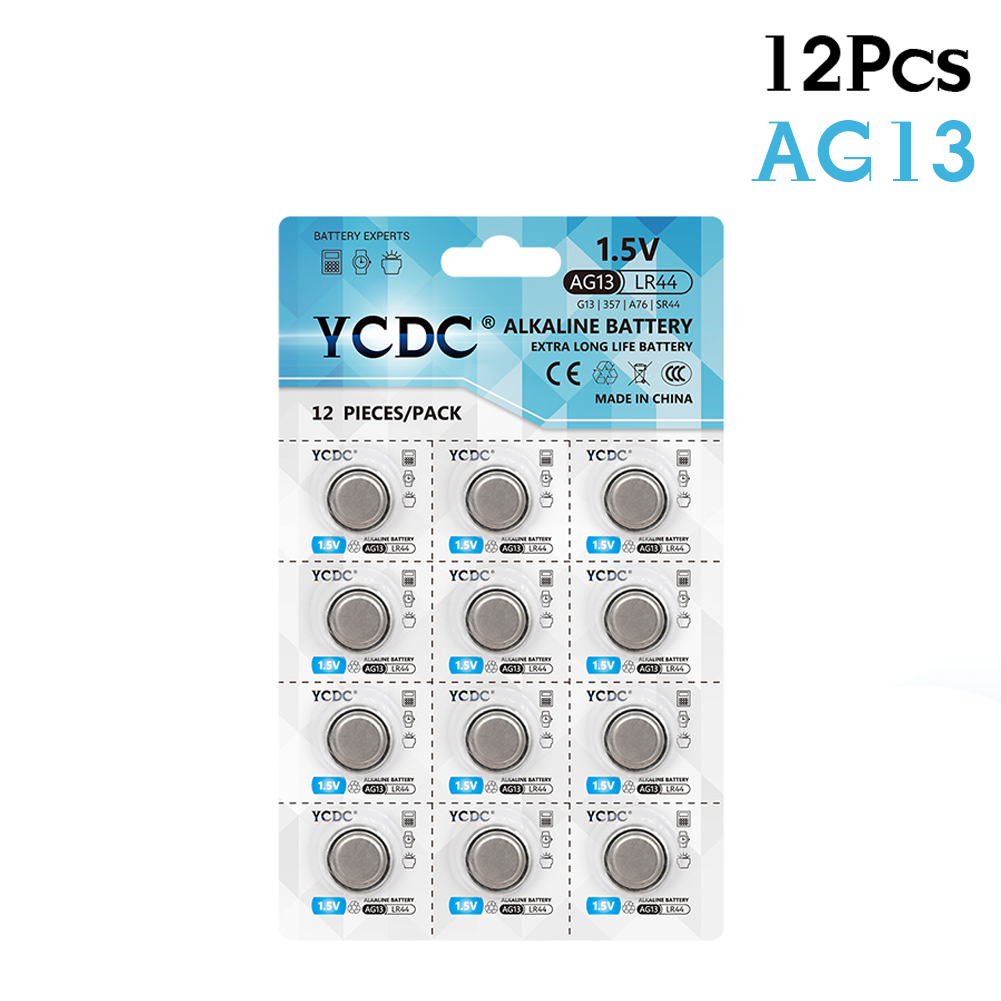 60pcs/5Card YCDC AG 13 Button Battery 1.5V SR44SW L1154 RW82 RW42 LR44 357 AG13 Coin Cell Batteries for Watch Calculator toys