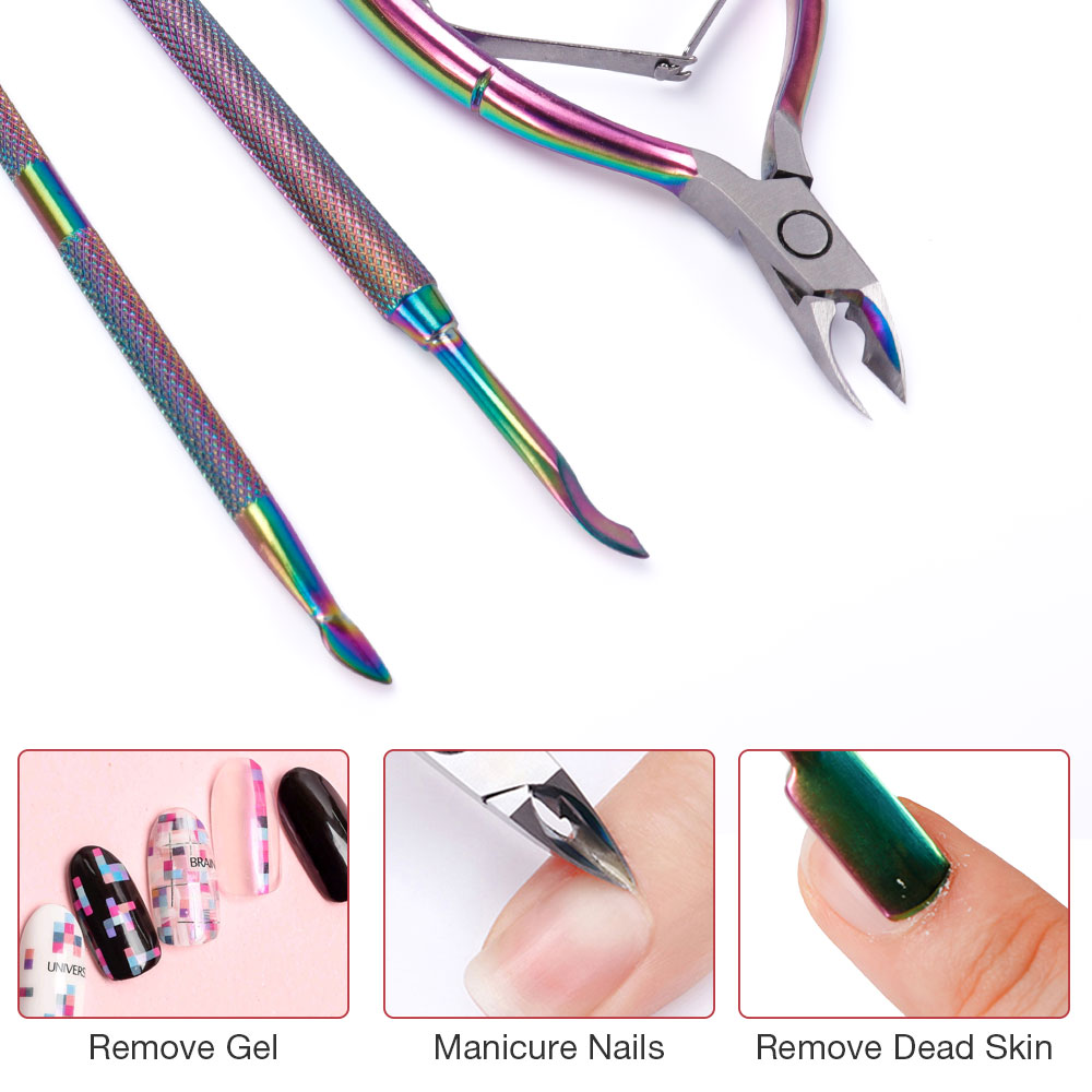 ForeverLily Nail Cuticle Nipper Stainless Steel Cuticle Pusher Tweezer Dead Skin Push Remover Nail File Manicure Art Tool