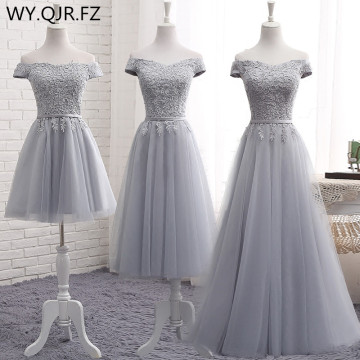 QNZL987#Off Shoulder Gauze gray lace up bridesmaid dresses new spring summer 2020 short Middle long style party prom dress girls