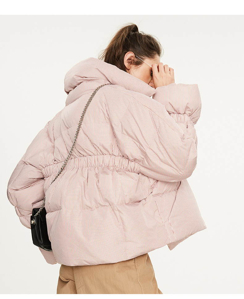 Stripe Turn Down Collar Puffer Jacket