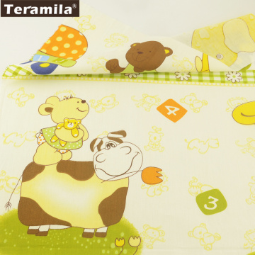 Teramila Fabric 100% Cotton Beige Twill Material Bed Sheet Clothing Cartoon Lovely Animals Patterns Cloth Scrapbook Baby Bedding