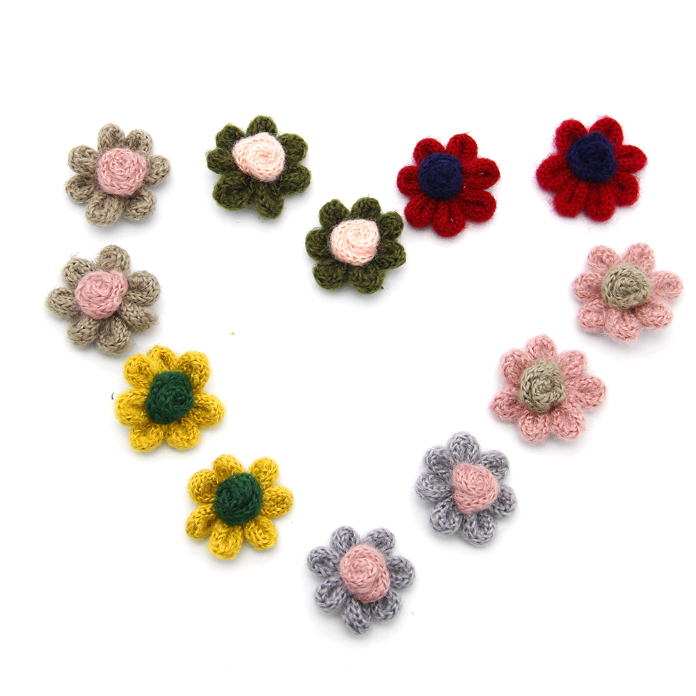 David accessories 10pcs 35*35mm Wool Needle Felt Flower DIY Fashion Jewelry Hair Garment Accessories (random color),10Yc8813