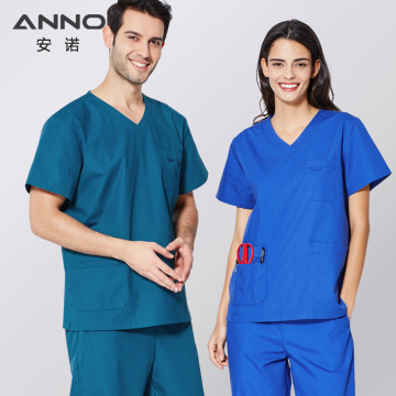 ANNO Scrubs Set with Short Sleeves Unisex Nursing Scrub Suit Women Men Nurse Uniform Clothing Clinic Uniforms Hospital Grown