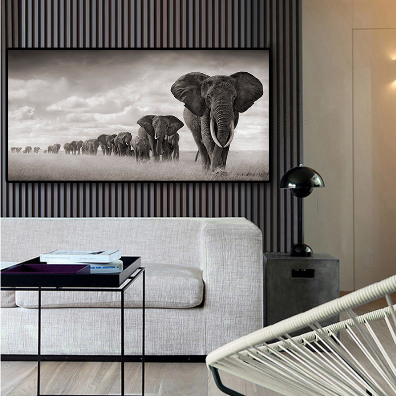 Nature Wild Africa Elephant Animal Oil Painting on Canvas Posters Prints Nordic Cuadros Wall Art Pictures For Living Room