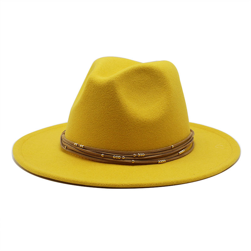 58-61CM Wool Jazz Fedora Hats Casual Men Women Leather Suede belt Felt Hat white pink yellow Panama Trilby Formal Party Cap