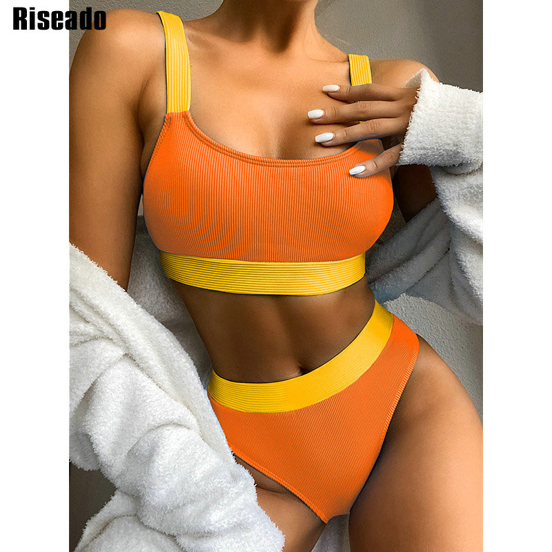 Riseado Sexy Push Up Bikinis Set High Waist Swimsuit Women Swimwear Patchwork biquini Ribbed Bathing Suits 2021 Summer Beachwear