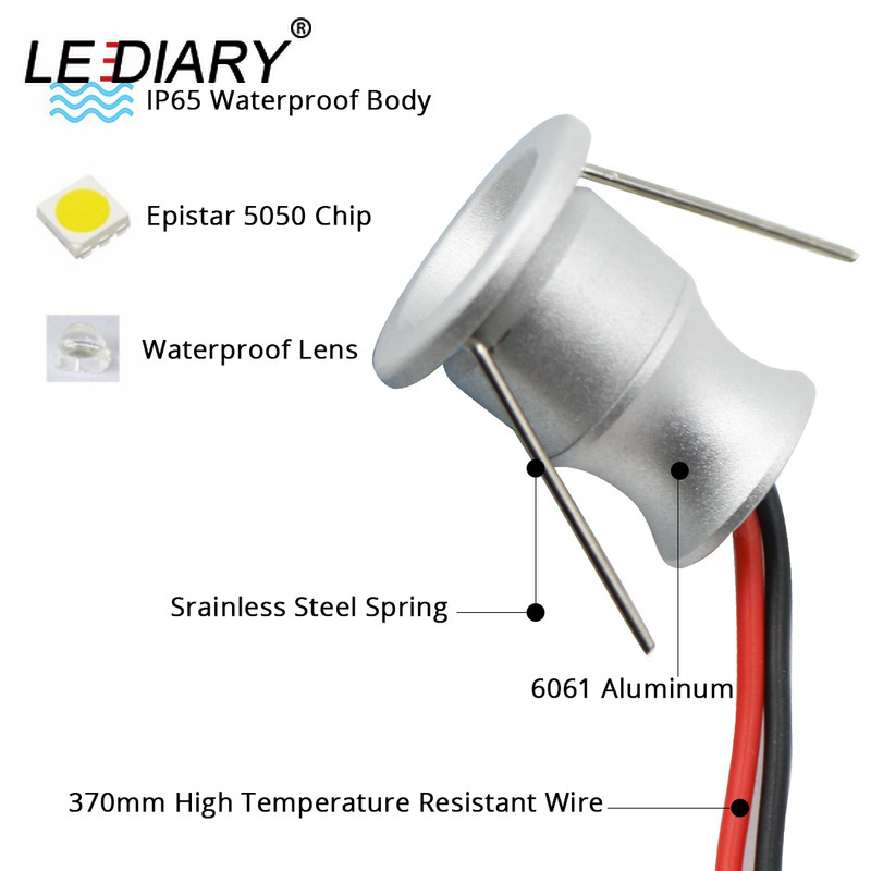 LEDIARY IP65 DC12V Mini LED Spot Cabinet Lights Downlight 15mm Cut Hole RA80 Under Cabinet Jewelry Display Ceiling Recessed Lamp