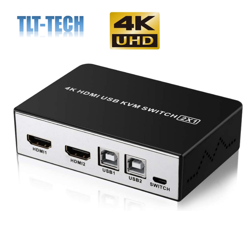 4K HDMI USB KVM Switch 2 Port HDMI KVM Selector for 2 Computer Sharing 1 HD Monitor and 4 USB Devices, Support wireless keyboard