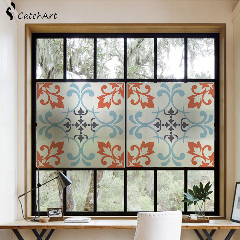 No glue Static Cling Stained Glass Window Film Frosted Privacy Glass Sticker Home Decor Digital print Abstract geometry