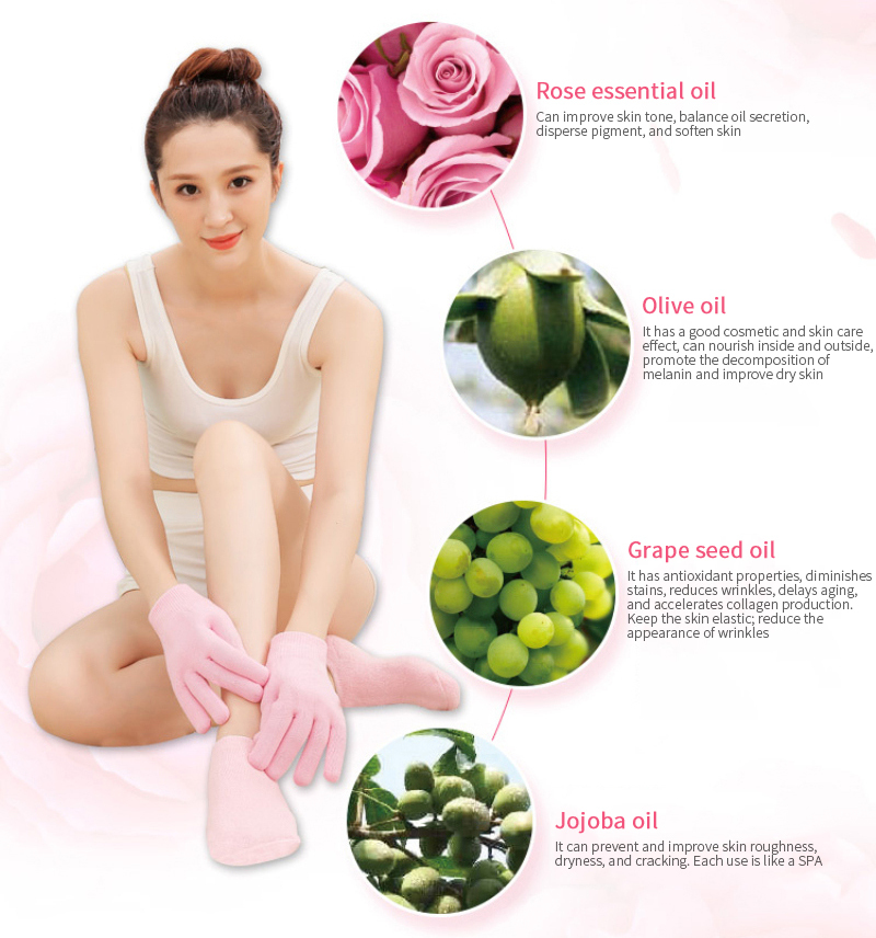 Rose Spa Natural Essential Oils Gel Gloves+Sock Cracked Skin Care Moisturizing Gel Treatment Reusable Washable Foot Hand Mask