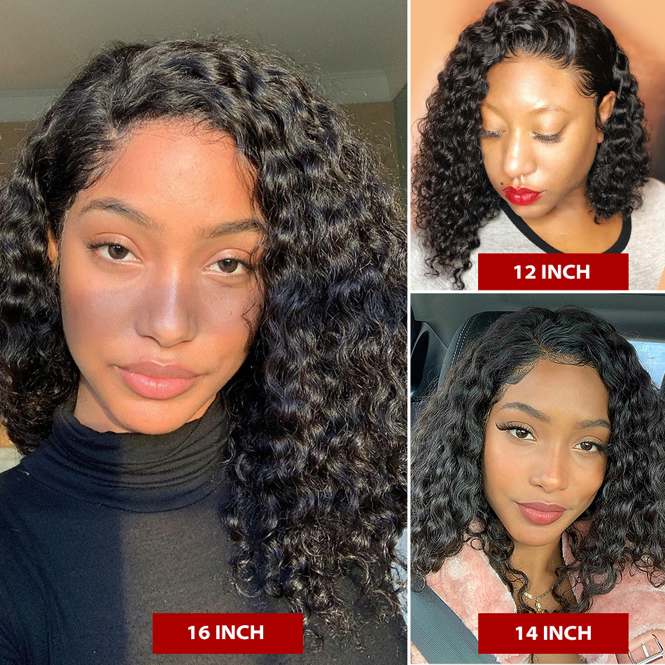 Mishell Curly Short Bob 13x4 Lace Front Human Hair Wigs PrePlucked For Black Women Kinky Deep Water Wave Frontal Virgin Wig