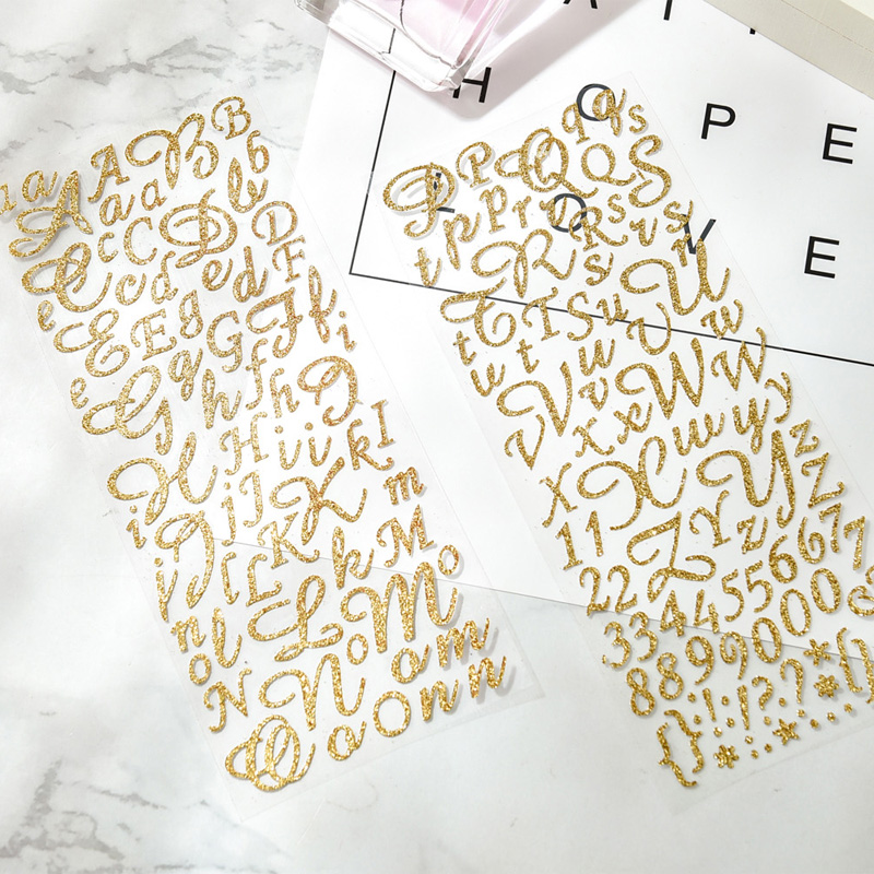 English letters Stickers gold powder diary scrapbook album photo wall journal project albums mobile phone decorative stickers