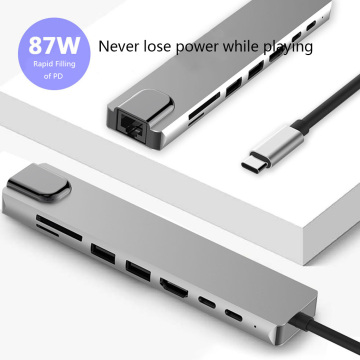 6 in 1 USB 3.0 High Speed Ports Type-C Hub Usb-C to 4K 30HZ HD Laptop Rj45 Gigabit Ethernet Network PD Hub