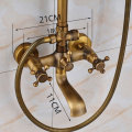 Uythner Shower Set Wall Mounted Antique Brass 8 Inch Round Rainfall Shower Head Wide Tub Spout Brass Hand Sprayer Mixer Tap
