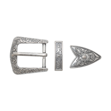 Retro Silver Engraved 3-Part Belt Pin Buckle Set
