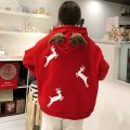 Merry Christmas gift Snow deer print Harajuku hoodie women winter jacket Red Kawaii sweatshirt Korean style Pullovers clothes