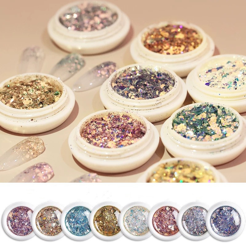 KZS001 One Box Holo Nail Art Glitter Flakes Mermaid Hexagon Sequins Shiny Chrome Pigment Powder for Gel Nail Art Decoration Tip