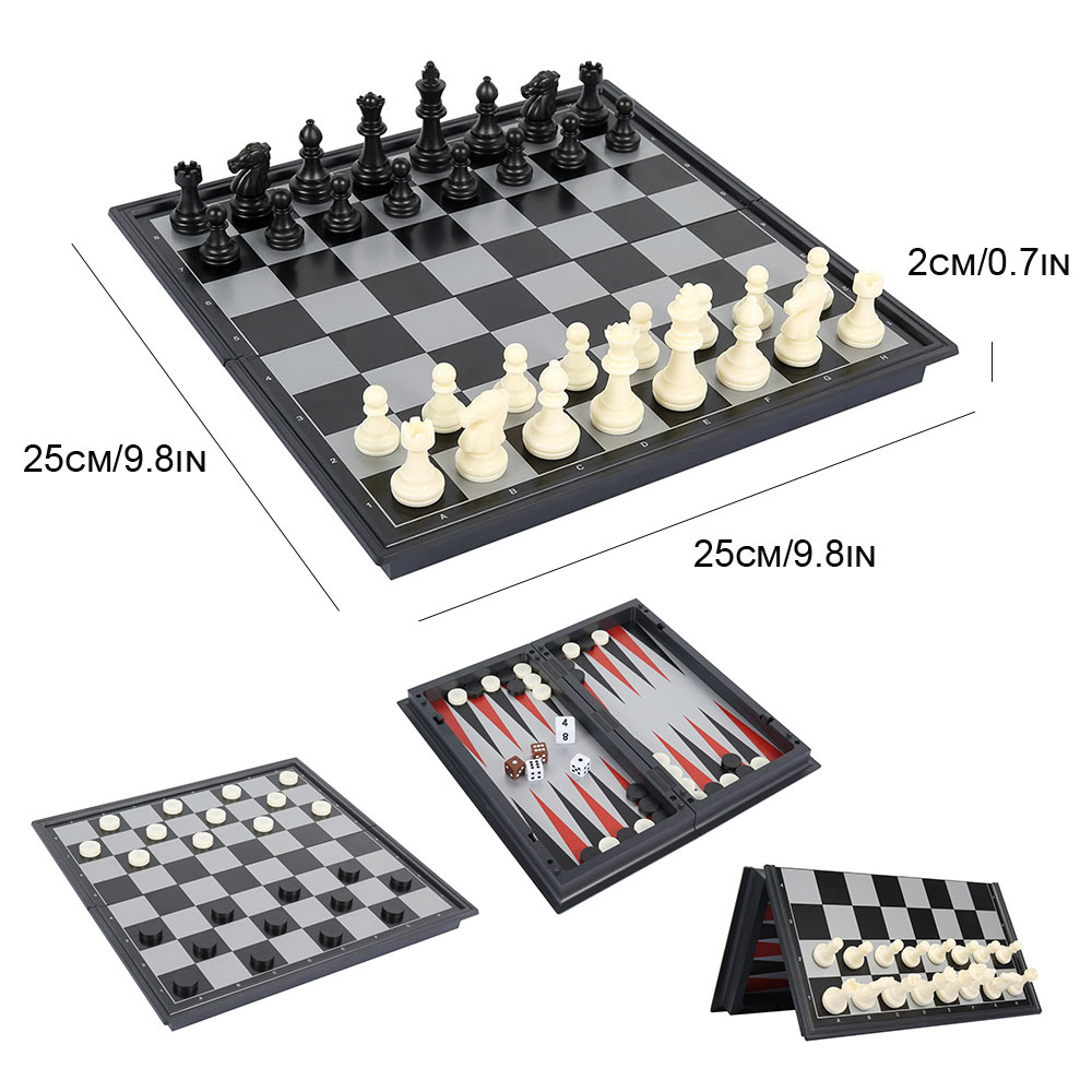 3 In 1 Magnetic Chess Backgammon Checkers Set Folding Chess Portable International Chess Board Game for Kids Toys Funny Gift