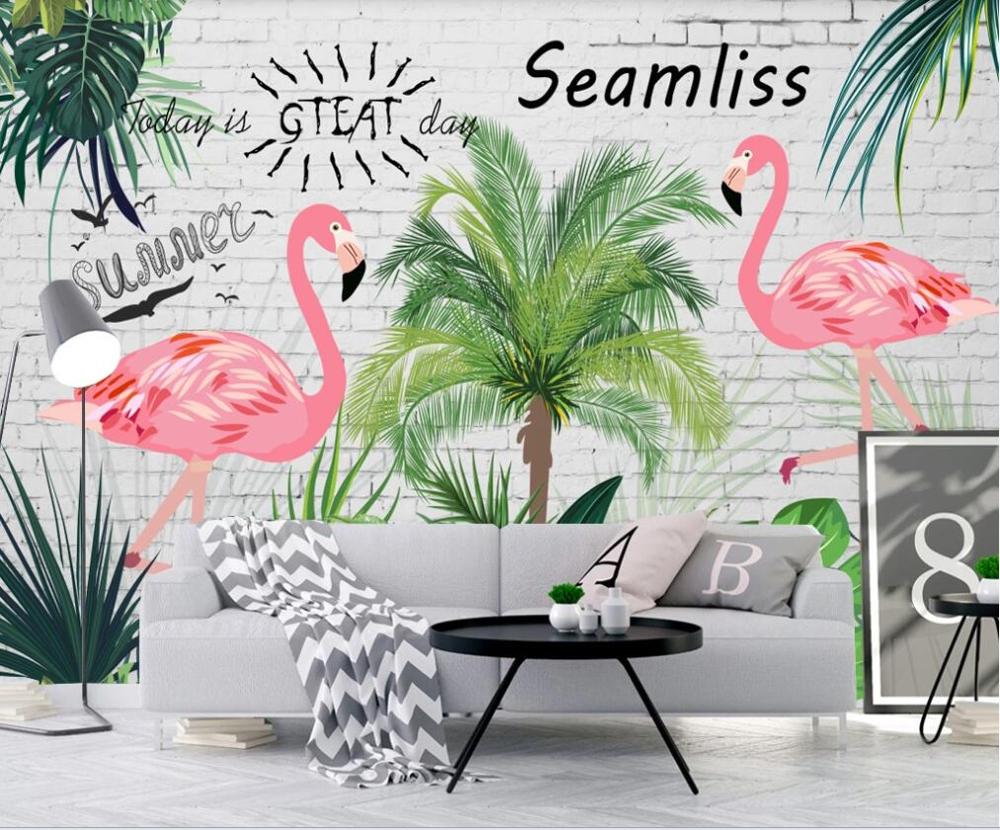 XUE SU Custom wall covering Nordic small fresh tropical rainforest banana leaf flamingo pastoral background wall paper mural