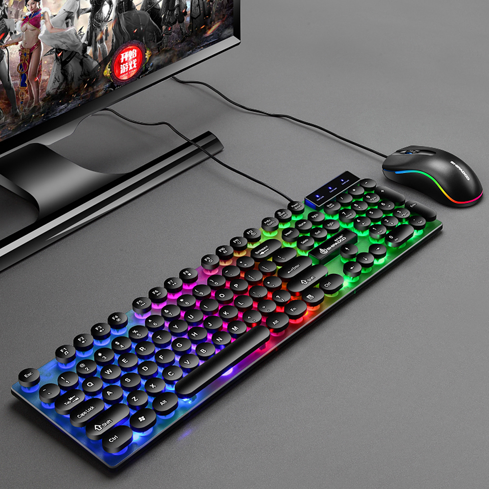 Wired Colorful 3D Mouse Keyboard and Mouse Combo with Wired 104 Keys Backlight Punk Keyboard for Laptop/PC