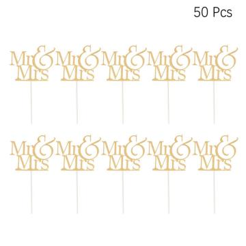 10 Pcs Cake Toppers Paper Glitter Mr & Mrs Printed Words Happy Birthday Cake Toppers Fruit Picks Dessert Table Decor Supplies