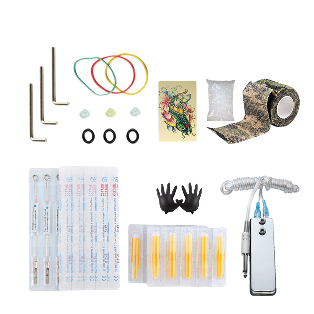 Starter Tattoo Kit 8 Wrap Coils Tattoo Gun Machines Grips Needles Tips Power Supply Beginner Tatu Tattoo Supplies