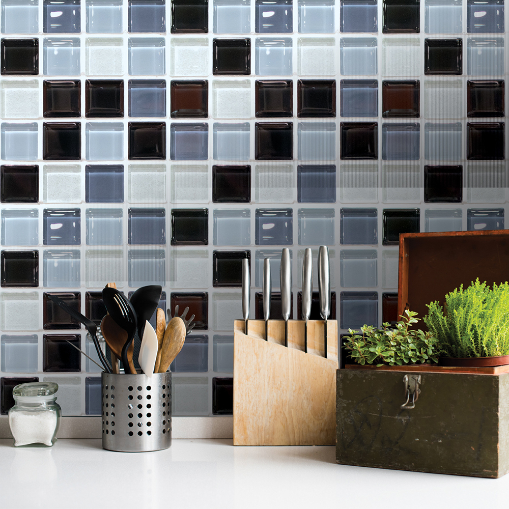 6 Pcs Household Black Mosaic Wall Stair Tile Sticker Bathroom Kitchen Decor Self-adhesive Stickers Waterproof Tool