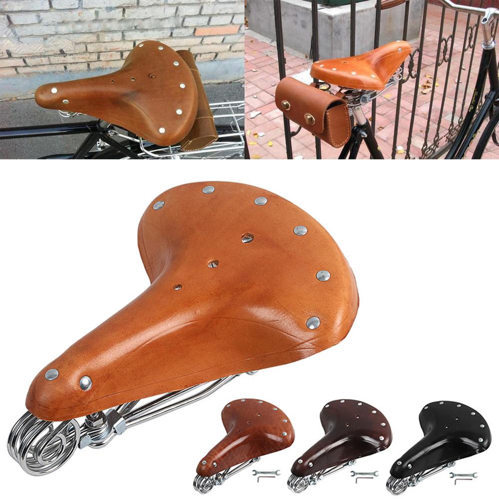 Retro Vintage Leather Bicycle Saddle Seat Comfortable Cushion MTB Bike Sport Pad Seat for bicycle Cycling Replacement