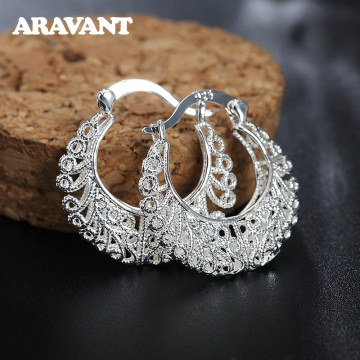 925 Silver Weave Hollow Moon Hoop Earring For Women Fashion Silver Jewelry